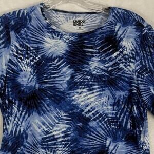 Lands End XS Womens Rash Guard Top Short Sleeve Blue Swim Shirt